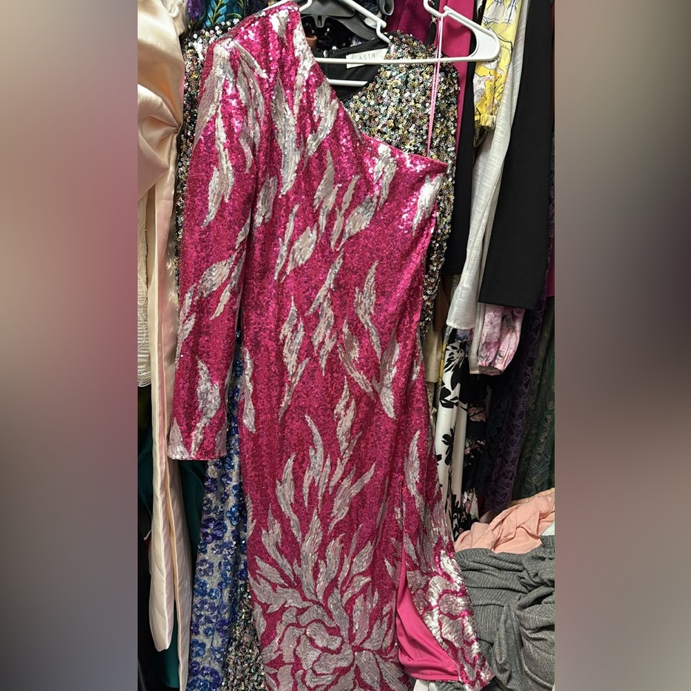 Fashion Nova Fuchsia and Silver Sequin Long Sleeve Dress - Picture 7 of 7